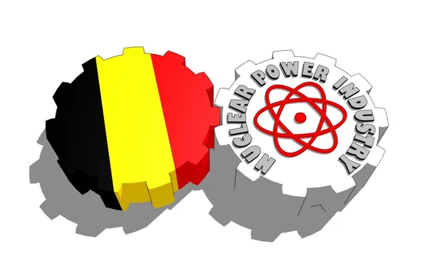 België nationale vlag en Atoom energie symbool op versnellingen — Stockfoto