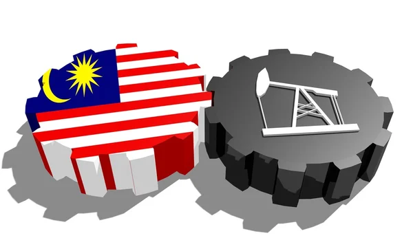 Государственный флаг Малайзии и 3D модель деррика на шестернях — стоковое фото