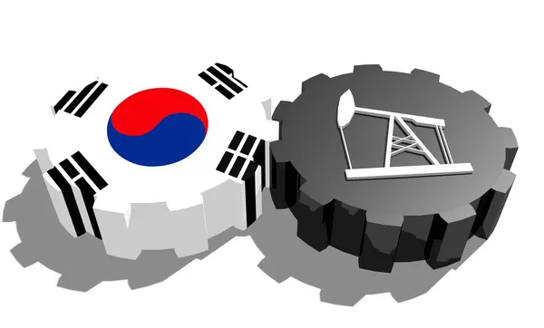 Государственный флаг Южной Кореи и модель 3d derrick на шестернях — стоковое фото