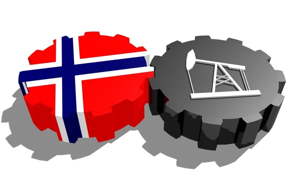 Bandera nacional de norway y 3d modelo derrick en engranajes — Foto de Stock