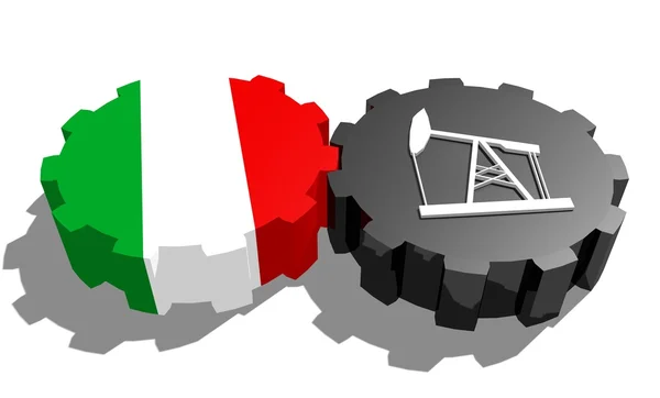 Национальный флагман Италии и 3D модель деррик на шестернях — стоковое фото