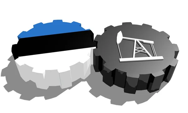 Государственный флаг Эстонии и 3D модель деррика на шестернях — стоковое фото
