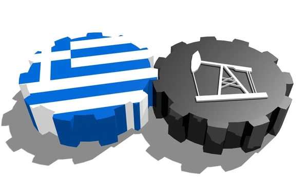 Státní vlajka Řecka a 3d model jeřáb na Ozubená kola — Stock fotografie