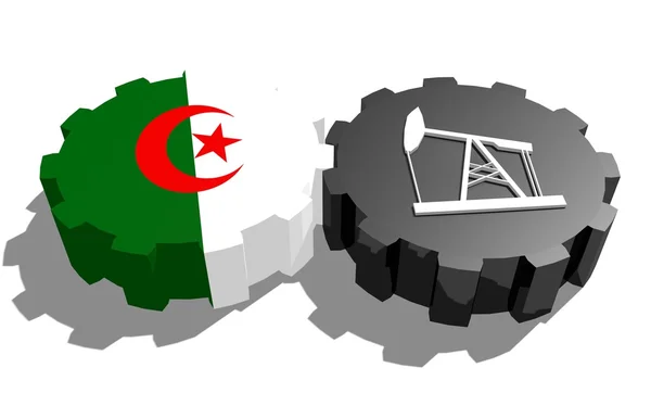 Государственный флаг Алжира и 3D модель деррика на шестернях — стоковое фото