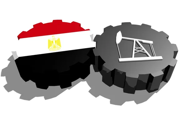 National flag of egypt and 3d derrick model on gears — Stock Photo, Image