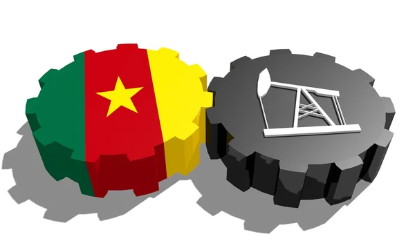 Bandera nacional de camerún y modelo de derrick 3d en engranajes — Foto de Stock