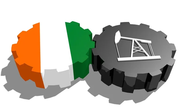 National flag of ivory coast and 3d derrick model on gears — Stock Photo, Image