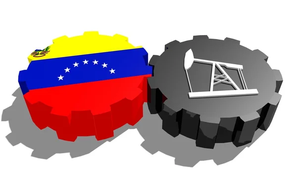 National flag of venezuela and 3d derrick model on gears — Stock Photo, Image