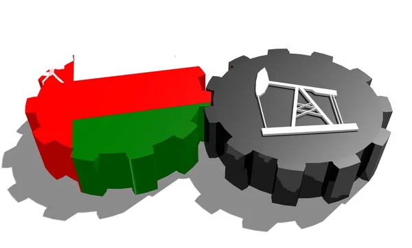 National flag of oman and 3d derrick model on gears — Stock Photo, Image