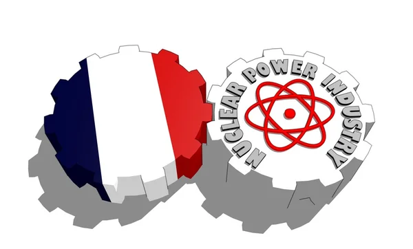 Государственный флаг Франции и символ атомной энергии на шестернях — стоковое фото