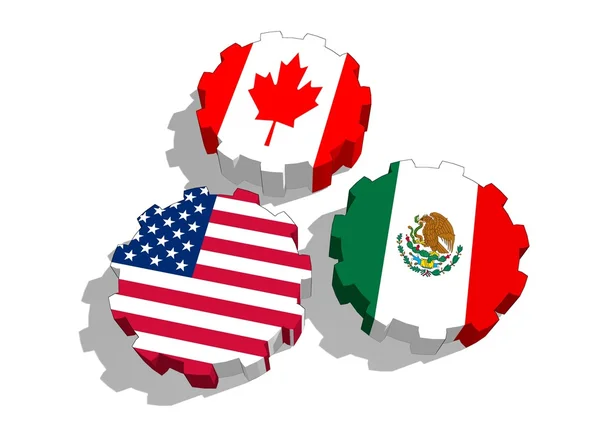 Nafta members flags on gears — Stock Photo, Image