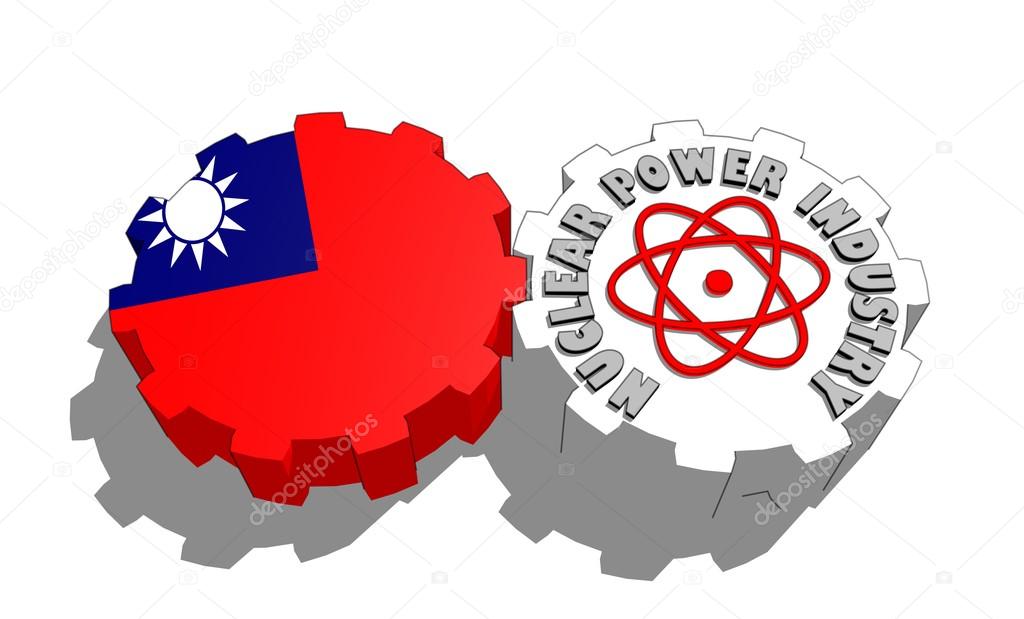 taiwan national flag and atom energy symbol on gears