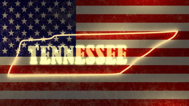 Neon parlayan anahat haritada ABD ulusal bayrak zemin