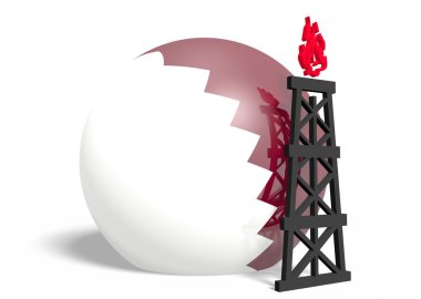 Küre ve 3d gaz sondaj platformu modeli yakınındaki Bahreyn bayrağı