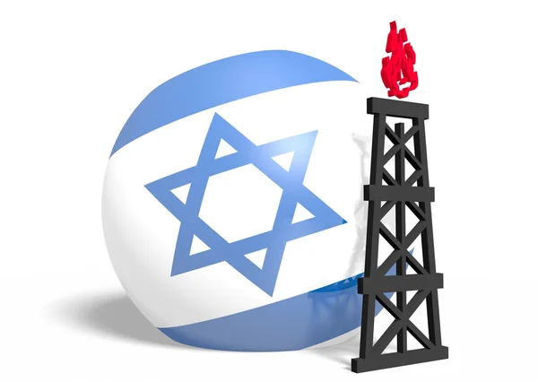 Israele bandiera nazionale su sfera e 3d gas rig modello vicino — Foto Stock