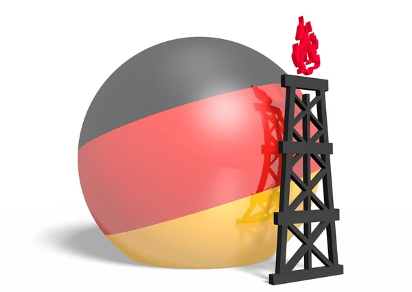 Niemcy Flaga narodowa na kuli i 3d model platformy gazu w pobliżu — Zdjęcie stockowe
