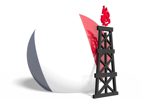 法国国旗上的球体和附近的 3d 气体钻井平台模型 — 图库照片