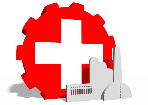 Bandera nacional de Suiza en el icono de engranaje y fábrica — Foto de Stock