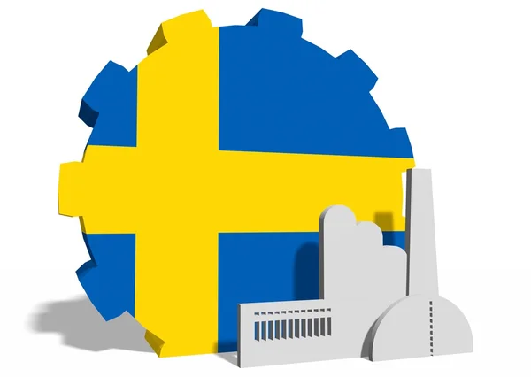 National flag of the sweden on gear and factory icon — Stock Photo, Image