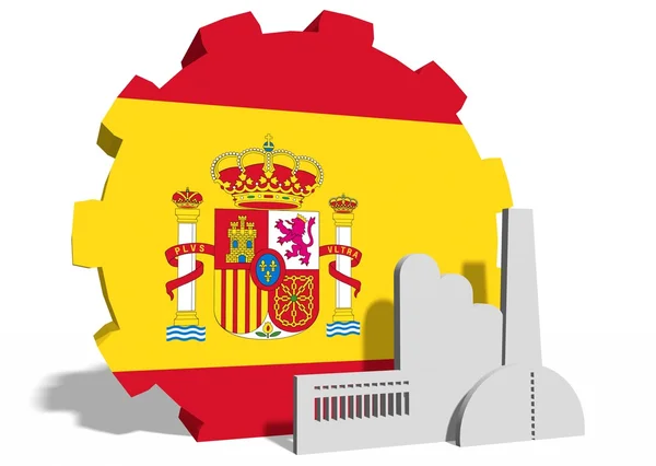 National flag of the spain on gear and factory icon — Stock Photo, Image