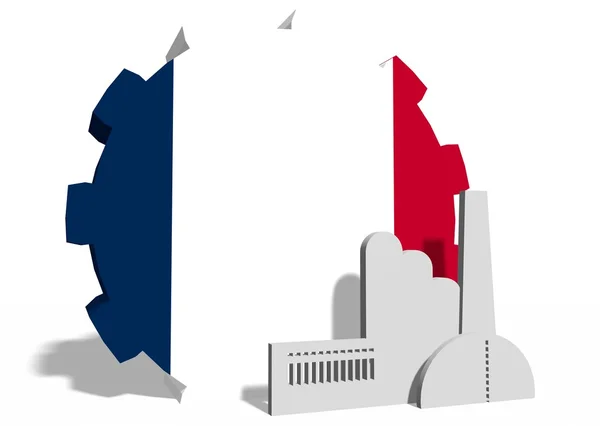 Bandera nacional de la Francia en el engranaje y el icono de fábrica — Foto de Stock