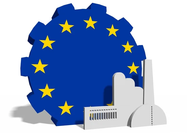 Dişli ve fabrika simgesi üzerinde Avrupa Birliği bayrağı — Stok fotoğraf
