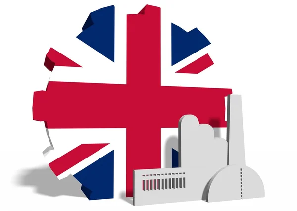National flag of the united kingdom on gear and factory icon — Stock Photo, Image