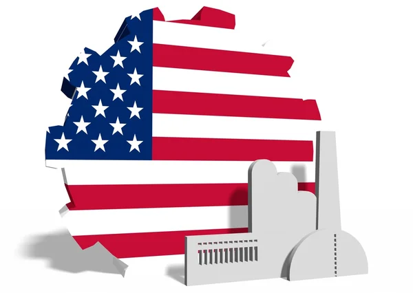 齿轮和工厂的图标上美国国旗 — 图库照片