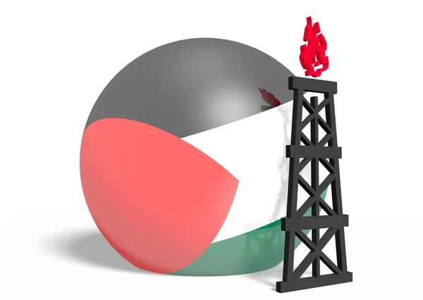 Palestina bandiera nazionale su sfera e 3d gas rig modello vicino — Foto Stock