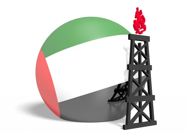 United arab emirates national flag on sphere and 3d gas rig model near — Stock Photo, Image