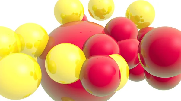 Color bubbles flying around red sphere — Stock Photo, Image