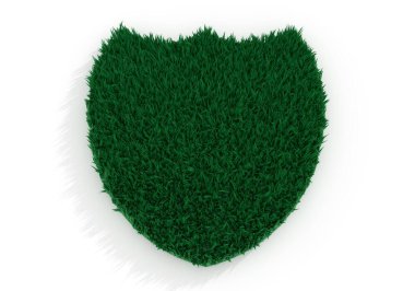 3D yeşil çimenli soyut kalkan şekli