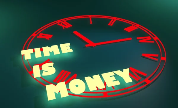 Tijd is geld neon glans tekst — Stockfoto