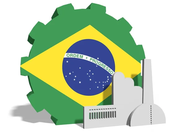 Vlag van de Brazilië inzake vistuig en fabriek pictogram — Stockfoto