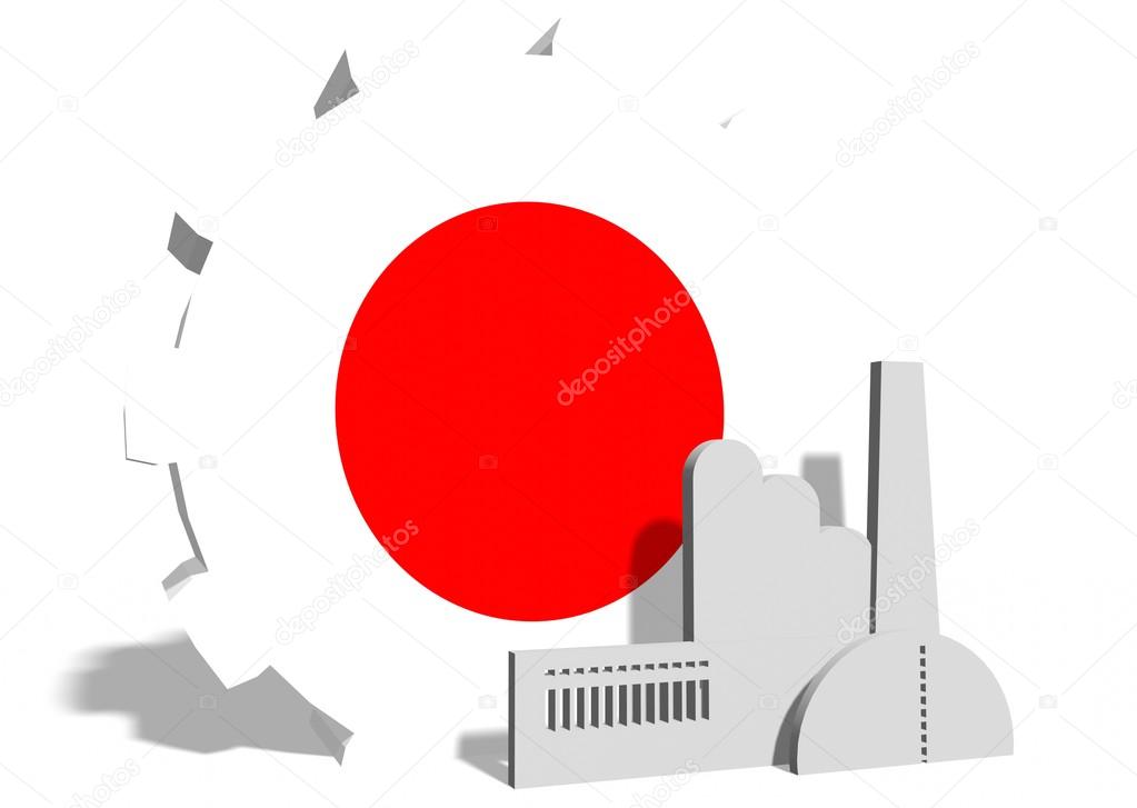 National flag of the japan on gear and factory icon