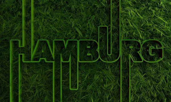 Hamburk název města v geometrii styl designu se zelenou trávou — Stock fotografie