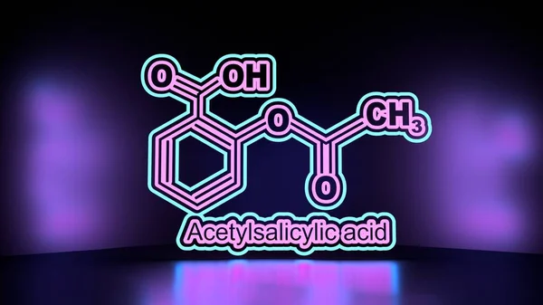 Formule chimique de l'acide acétylsalicylique. Illustration de style ligne mince — Photo