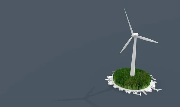 Zielona łąka w cykorii z ikon przemysłowych z turbiną wiatrową — Zdjęcie stockowe