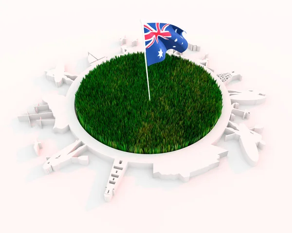 Obiekty położone wokół koła z zieloną trawą. Flaga Australii — Zdjęcie stockowe