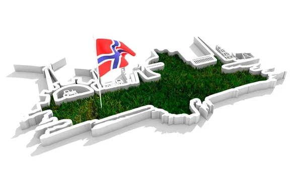 Iconos de energía y energía con césped verde. Bandera de Noruega —  Fotos de Stock