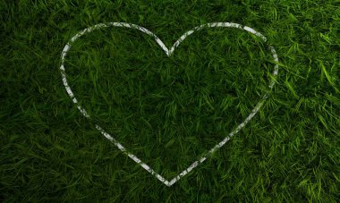 3D yeşil çimen ve basit kalp şekli simgesi
