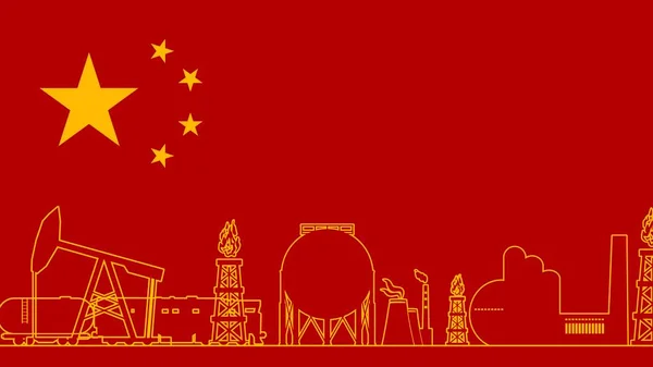 Çin bayrağı ve endüstriyel ince çizgi simgeleri — Stok Vektör
