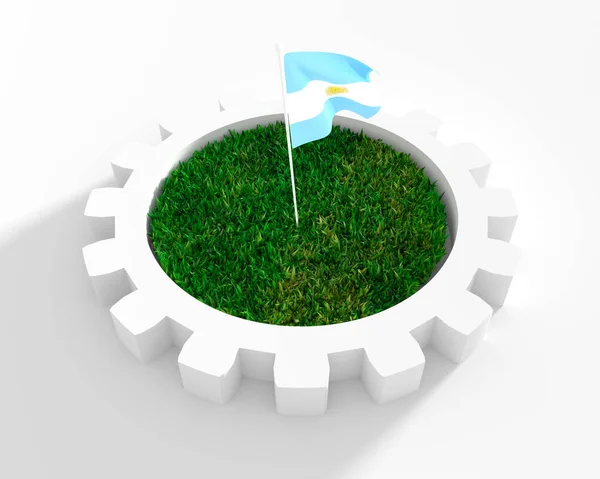 Модель винтового колеса с 3d зеленой травой. Флаг Аргентины — стоковое фото