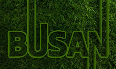 Geometri stili yeşil çimenli Busan şehir adı