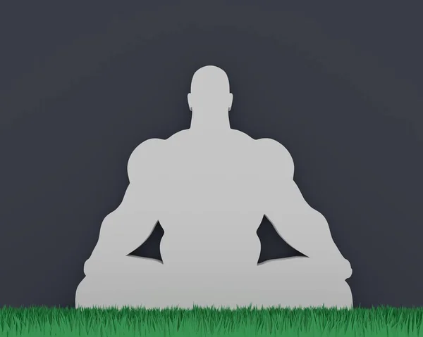 Мышцы медитируют на лужайке зеленой травы — стоковое фото
