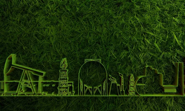 Energia e icone di potenza insieme con erba verde — Foto Stock