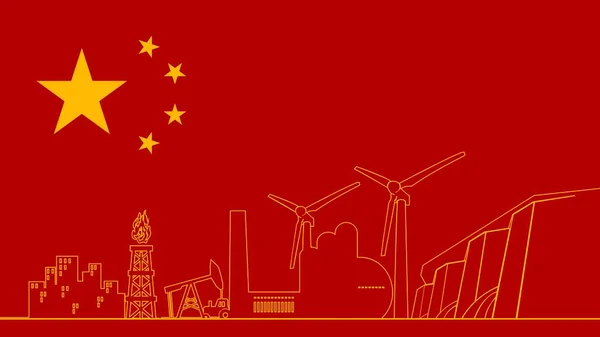 Bandiera della Cina e icone industriali linea sottile — Vettoriale Stock