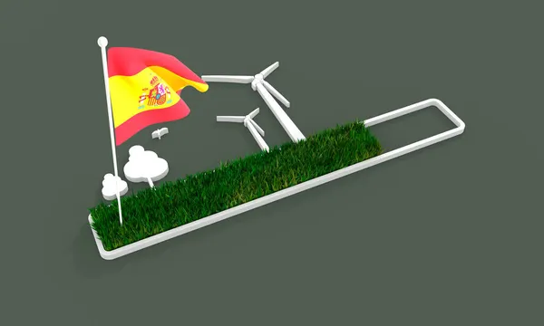 Barre de progression ou de chargement avec arbres et éoliennes. Drapeau d'Espagne — Photo