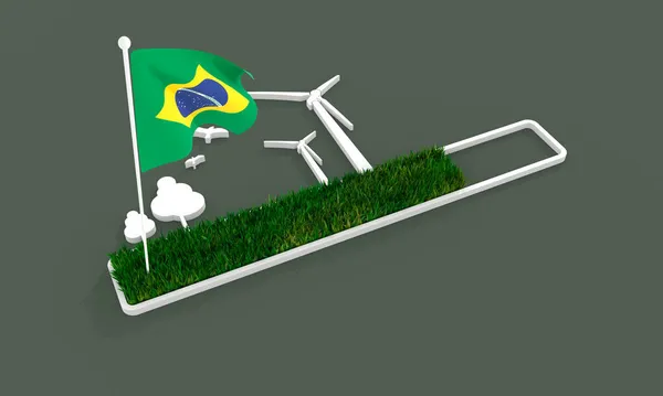 Vooruitgang of laadbalk met bomen en windturbine. Vlag van Brazilië — Stockfoto