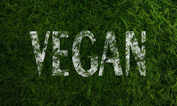 3D grünes Gras und veganes Einzelwort — Stockfoto